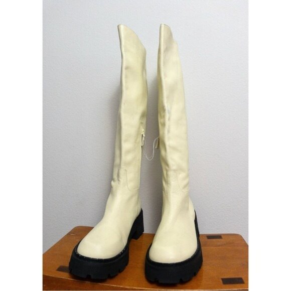 NEW By FAR Russel Lamb Leather Knee High Boots 40 Ivory Chunky Lug 10 Platform - Picture 9 of 13
